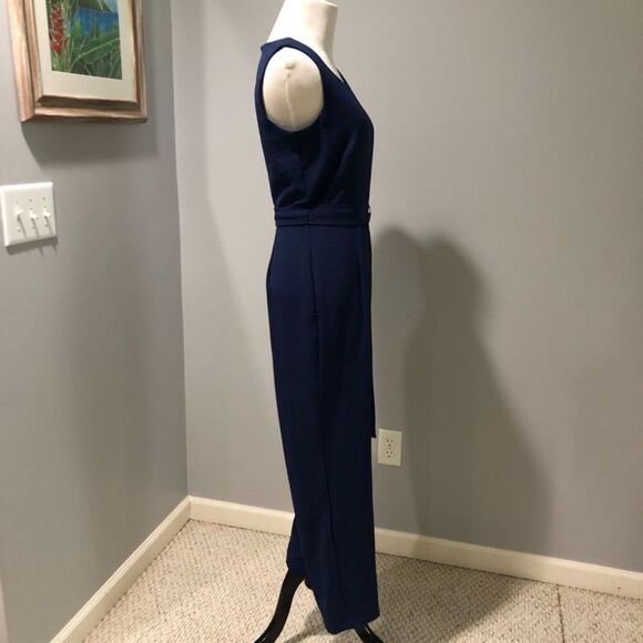 Tahari Navy Blue Sleeveless One-Piece Jumpsuit with Tie Sash Size 2 - Picture 3 of 10